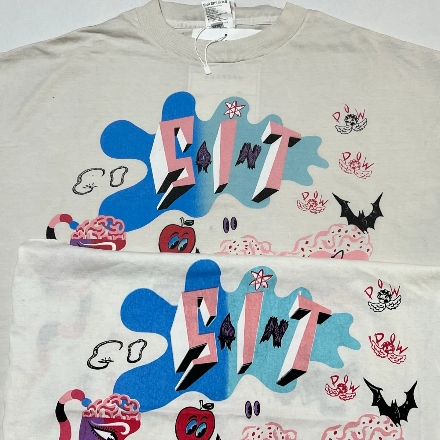 Printing proofing SAINT Mxxxxxx SS TEE/DAY OF THE FREAKS/WHT Monster Day/Monster Illustration Short Sleeve Off-white S-XL Same as the original version OE yarn cylinder without side seam fabric Top printing technology Zero difference restoration ZP Complete copy matching Main mark/wash mark/cherub mark complete